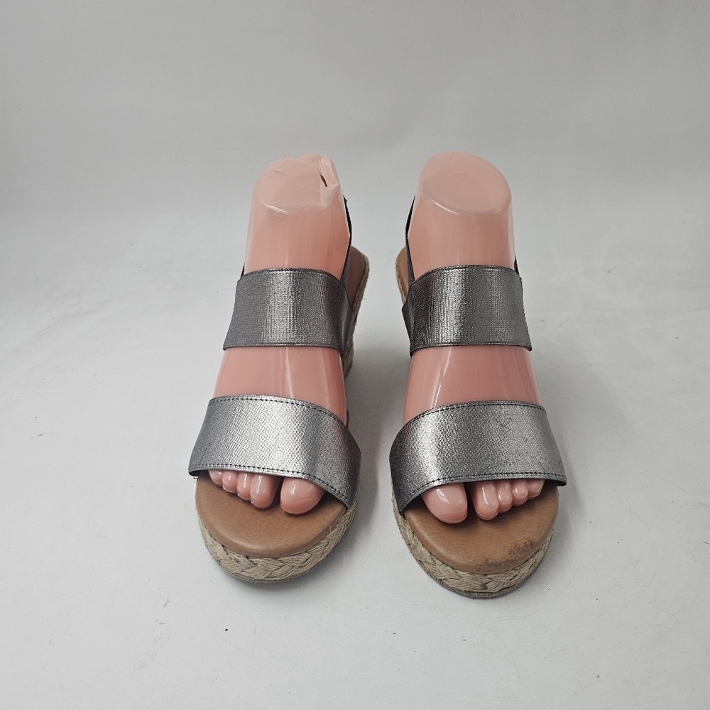 Andre Assous Allison Metallic Silver Espadrille Wedge Sandals Sz EU39 SpainMade - Picture 3 of 11